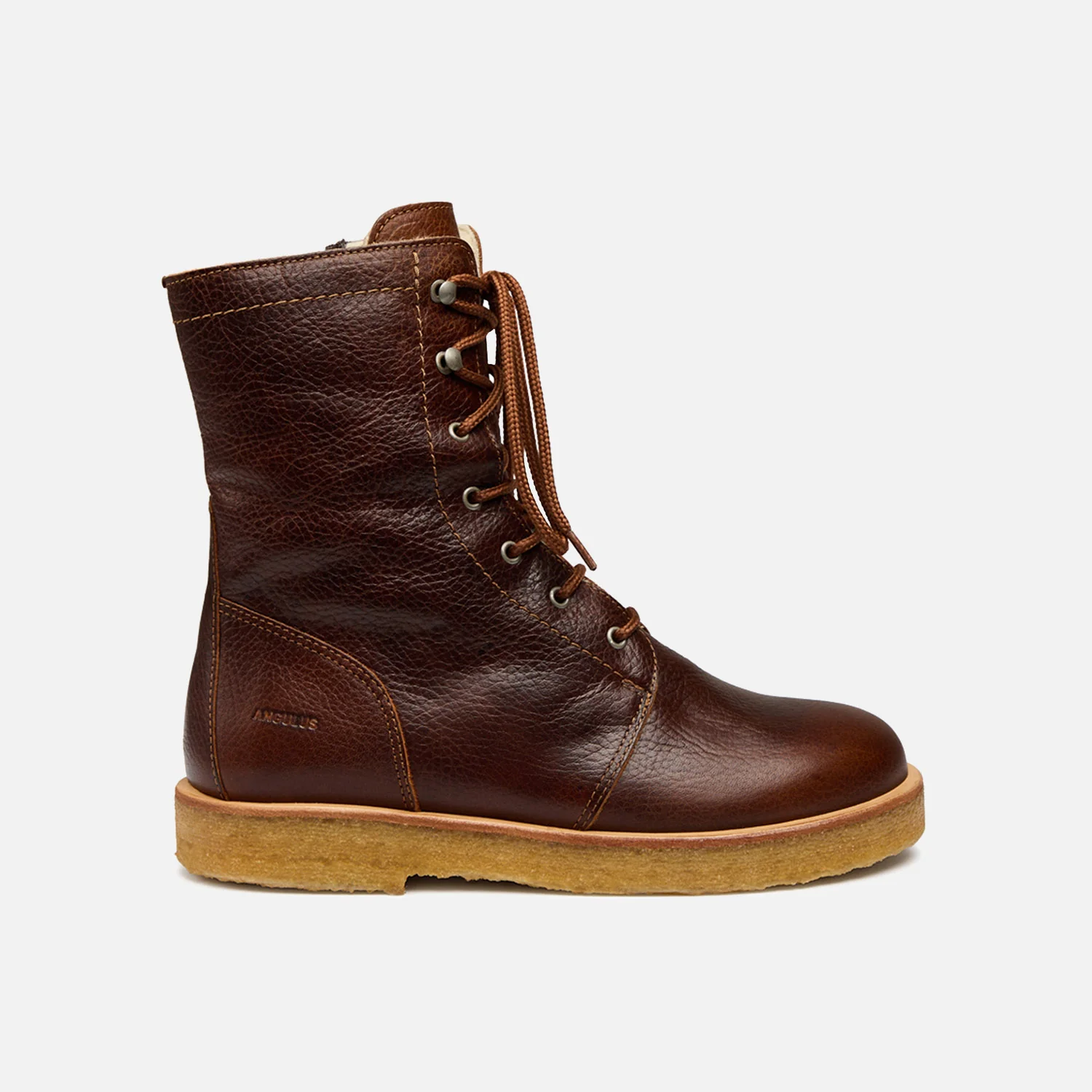 Womens Wool Lined Lace-up Boots w/Zipper - Cognac - Image 8