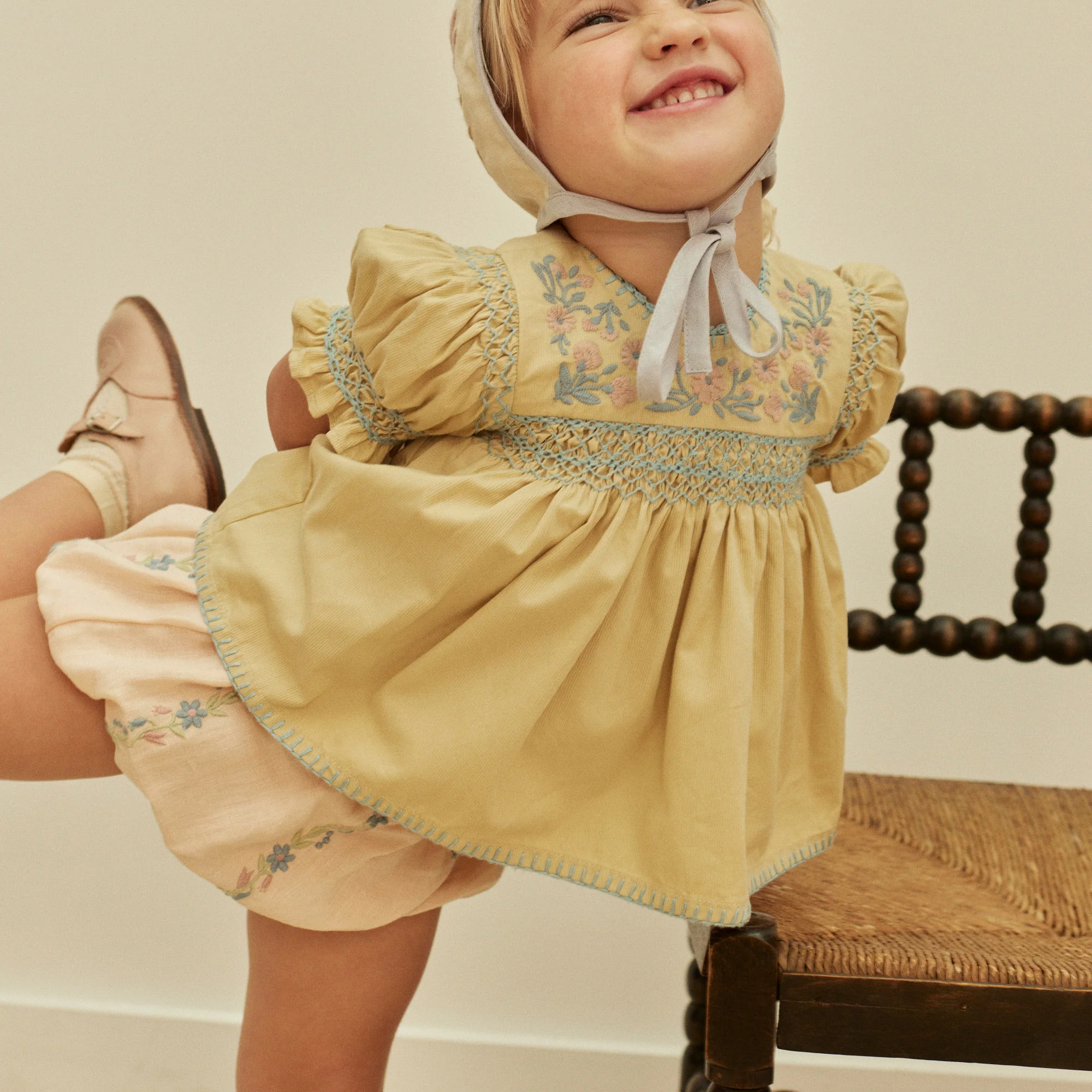 Baby Linen Lula Embroidered Bloomers - Blush - Image 2