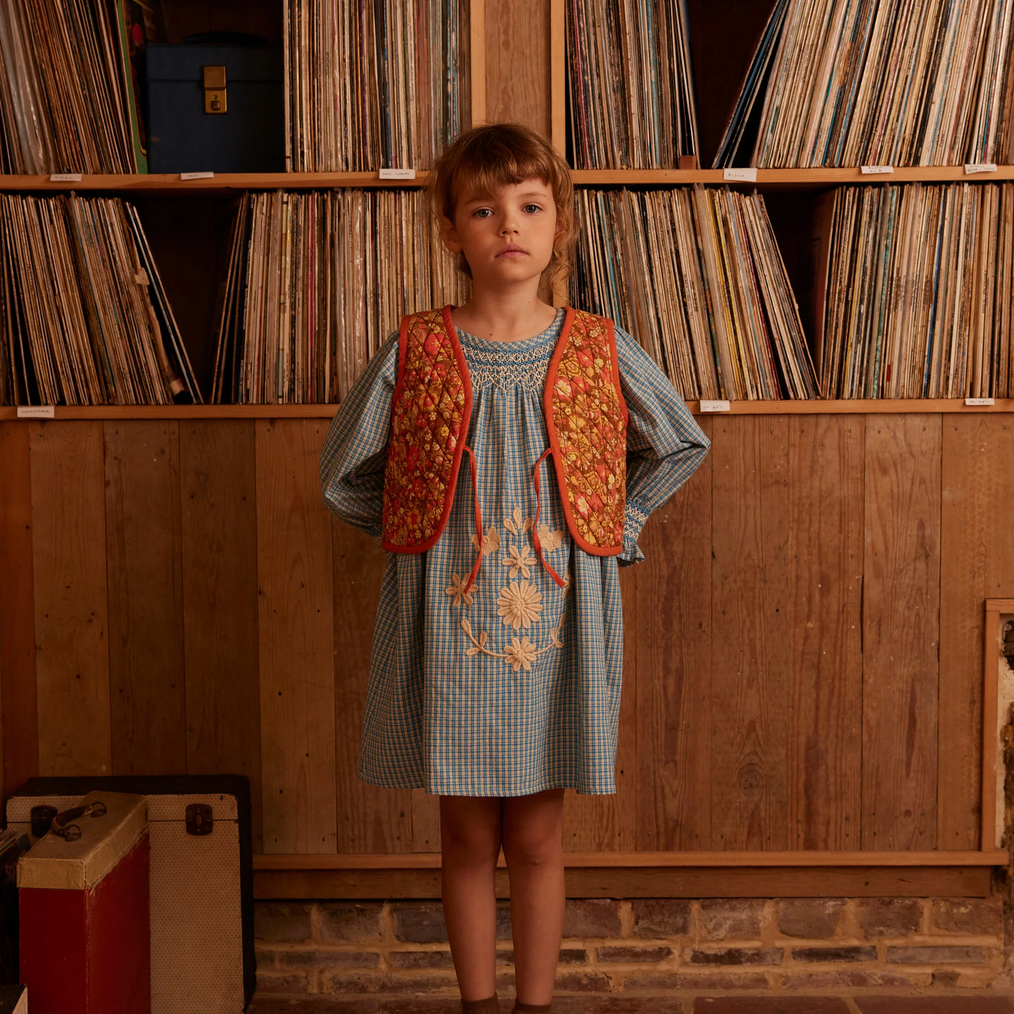 Cotton Cece Smock Dress - Tablecheck Marine - Image 3