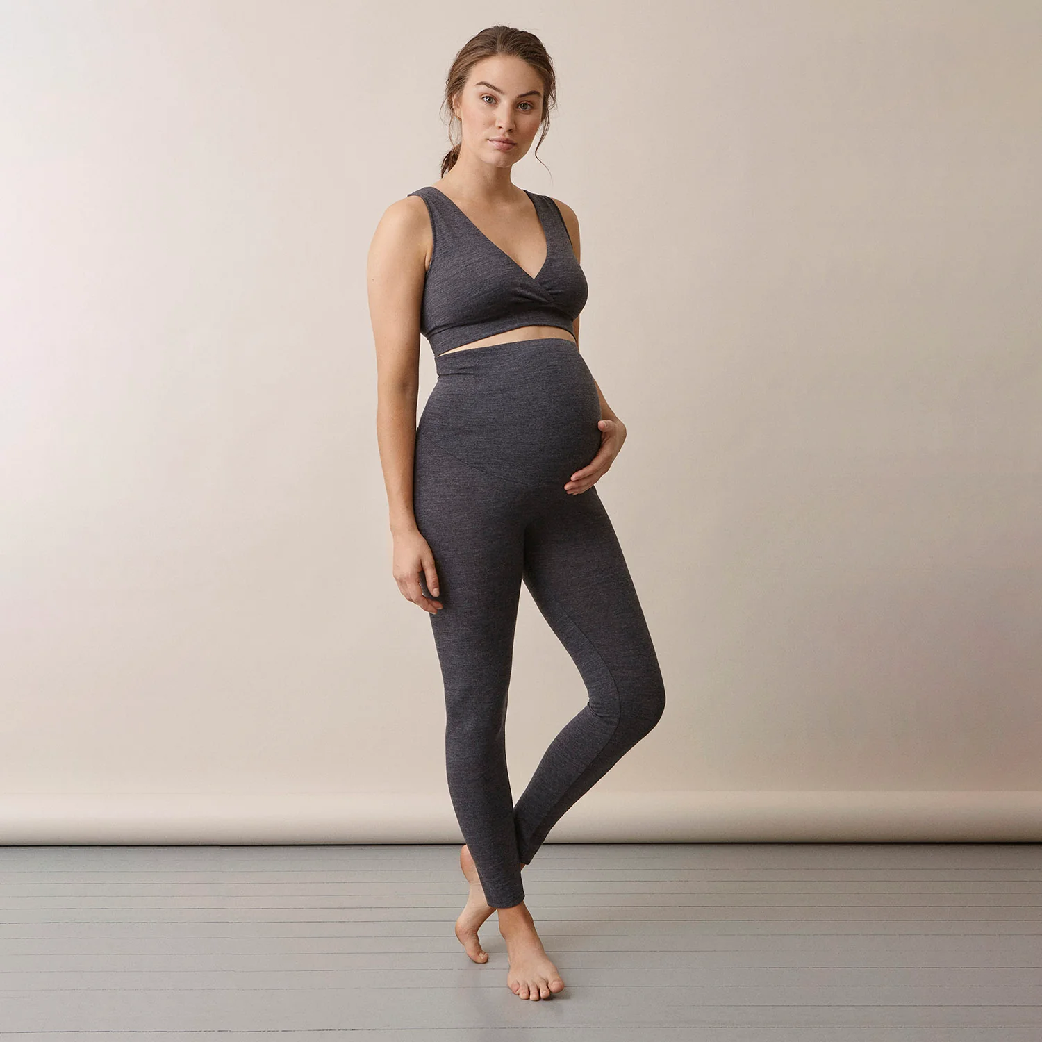 Merino Wool Maternity Once-On-Never-Off Leggings - Dark Grey Melange