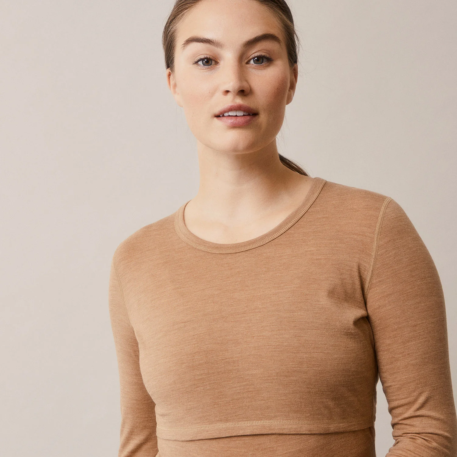 Merino Wool Breastfeeding Top - Brown Melange - Image 6