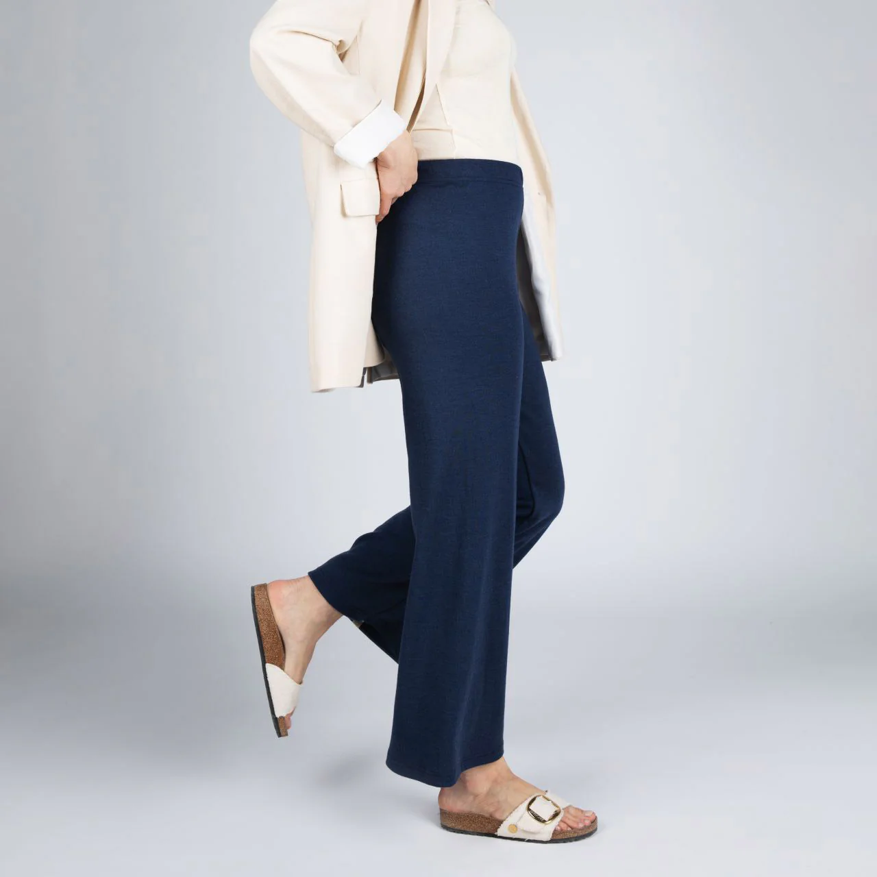Women's Merino Wool & Silk Interlock Lounge Pants - Marine - Image 3