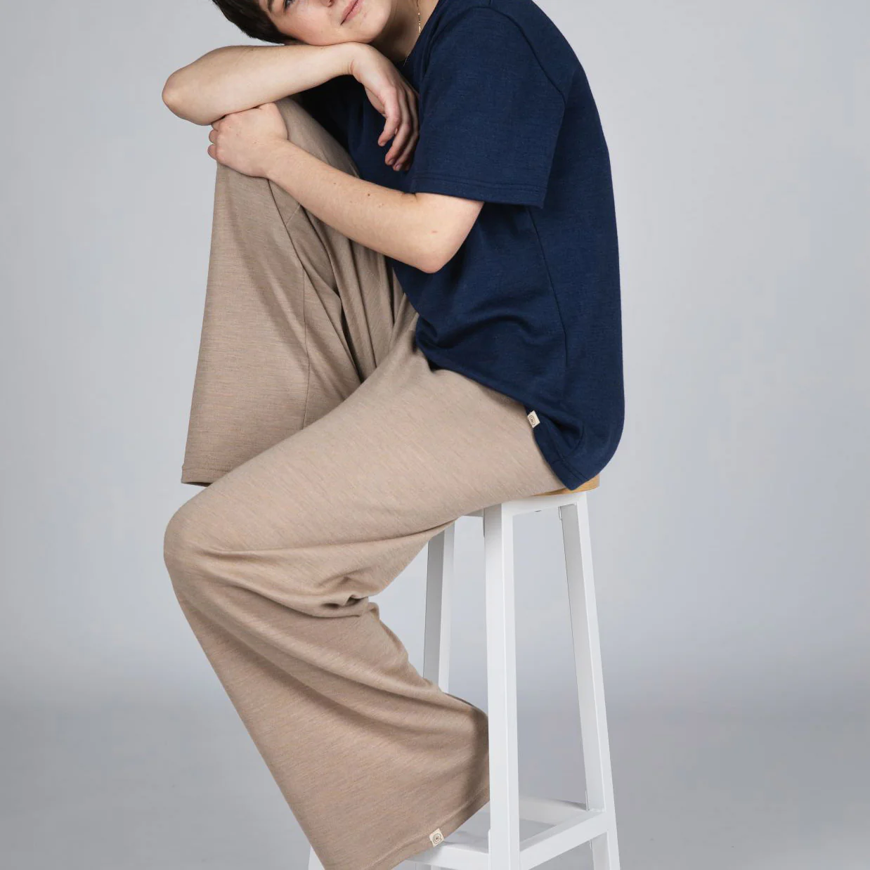 Women's Merino Wool & Silk Interlock Lounge Pants - Sand - Image 3
