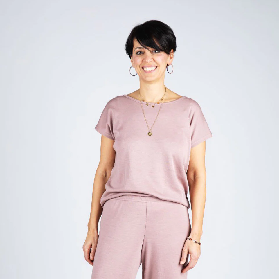 Women's Merino Wool & Silk Interlock Tee - Dusty Rose - Image 3