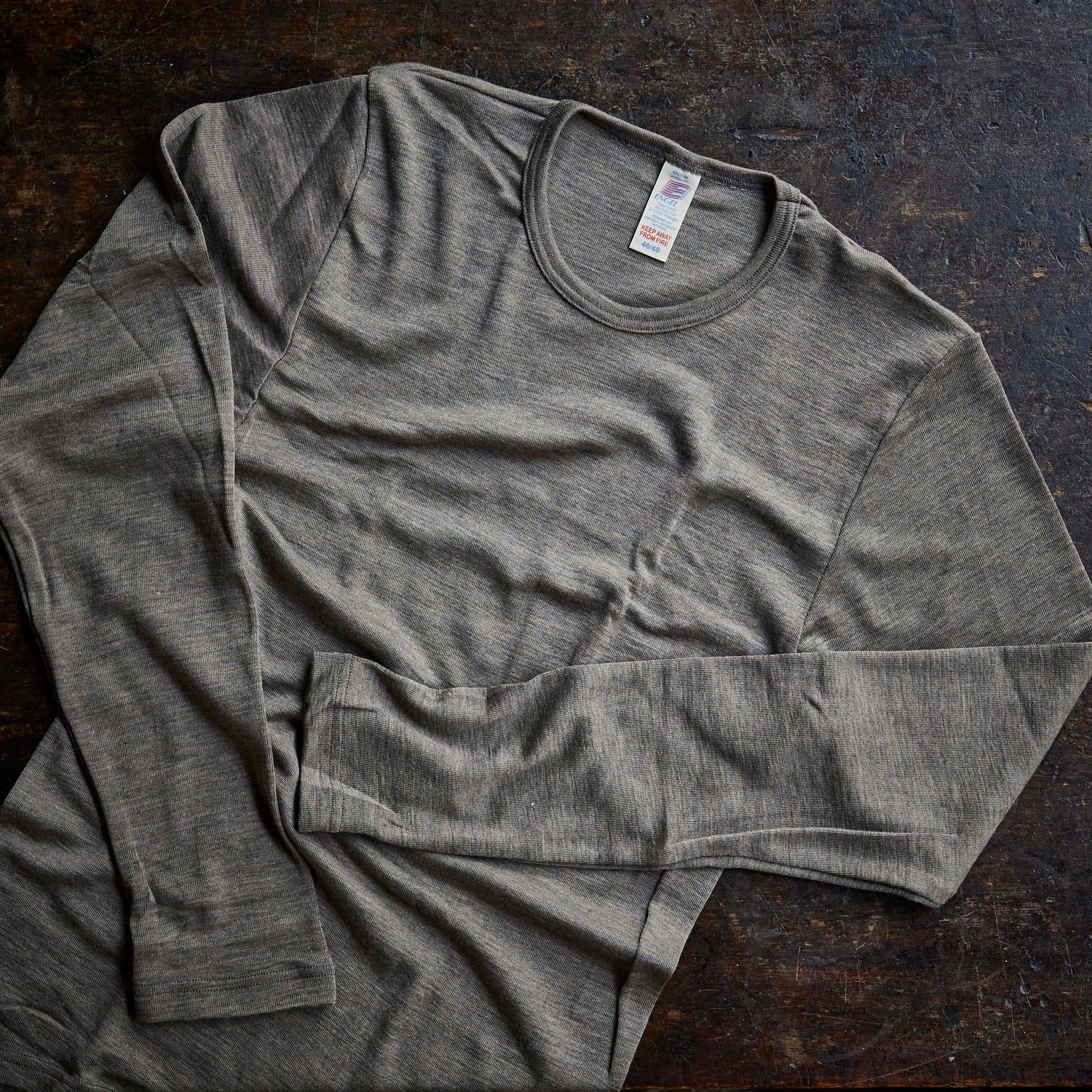 Mens Merino Wool & Silk LS Top - Walnut - Image 3