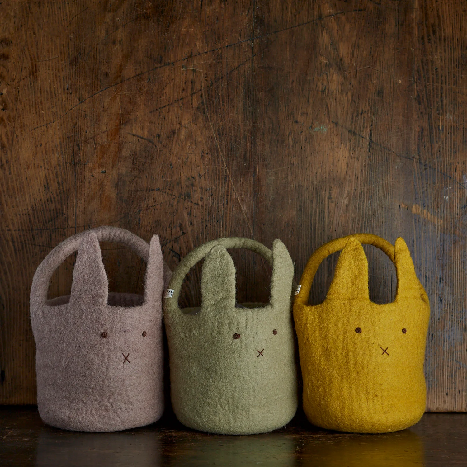 Handmade Felted Wool Bunny Basket - Ochre - Image 3