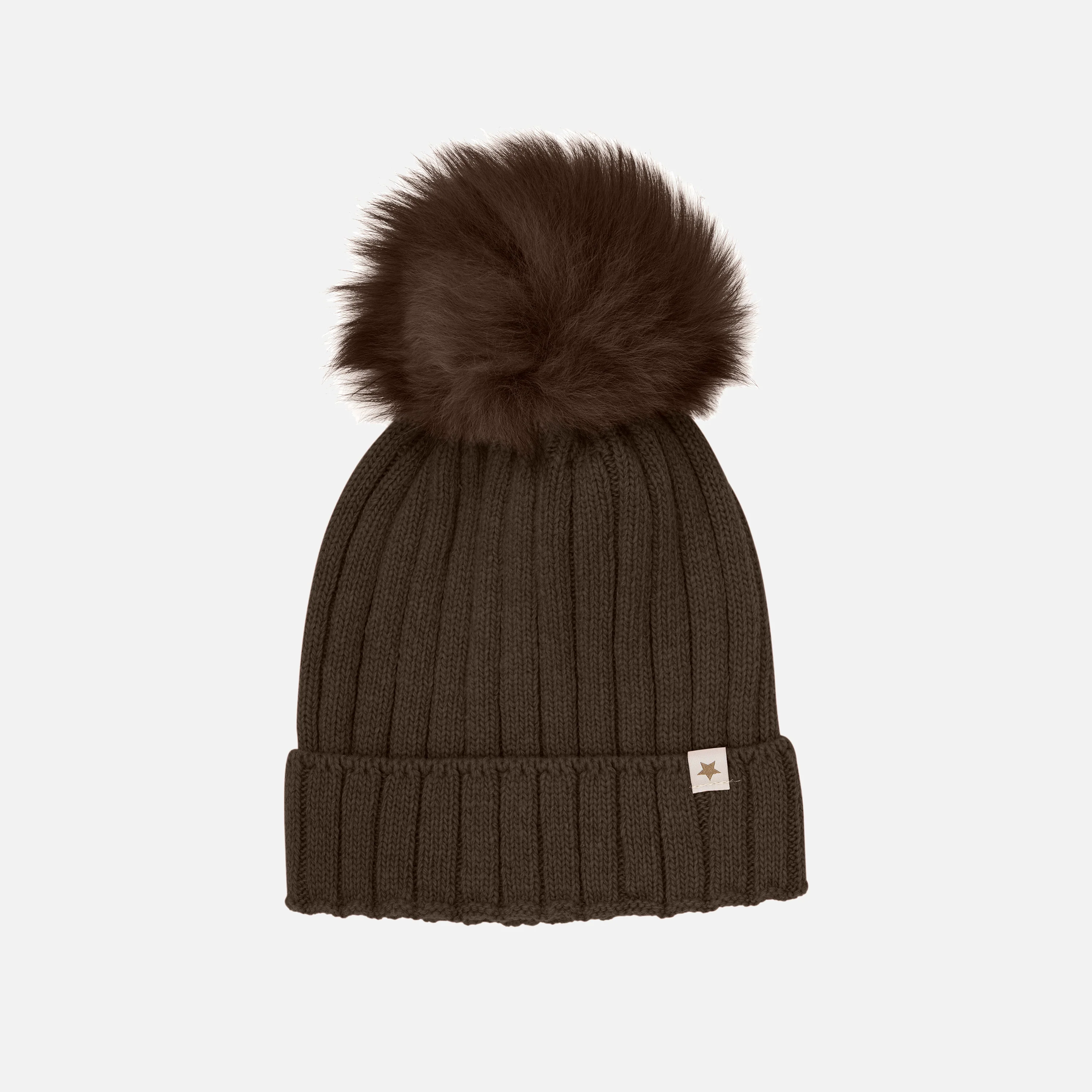 Merino Wool & Alpaca Pom Pom Hat - Dark Brown Melange - Image 2