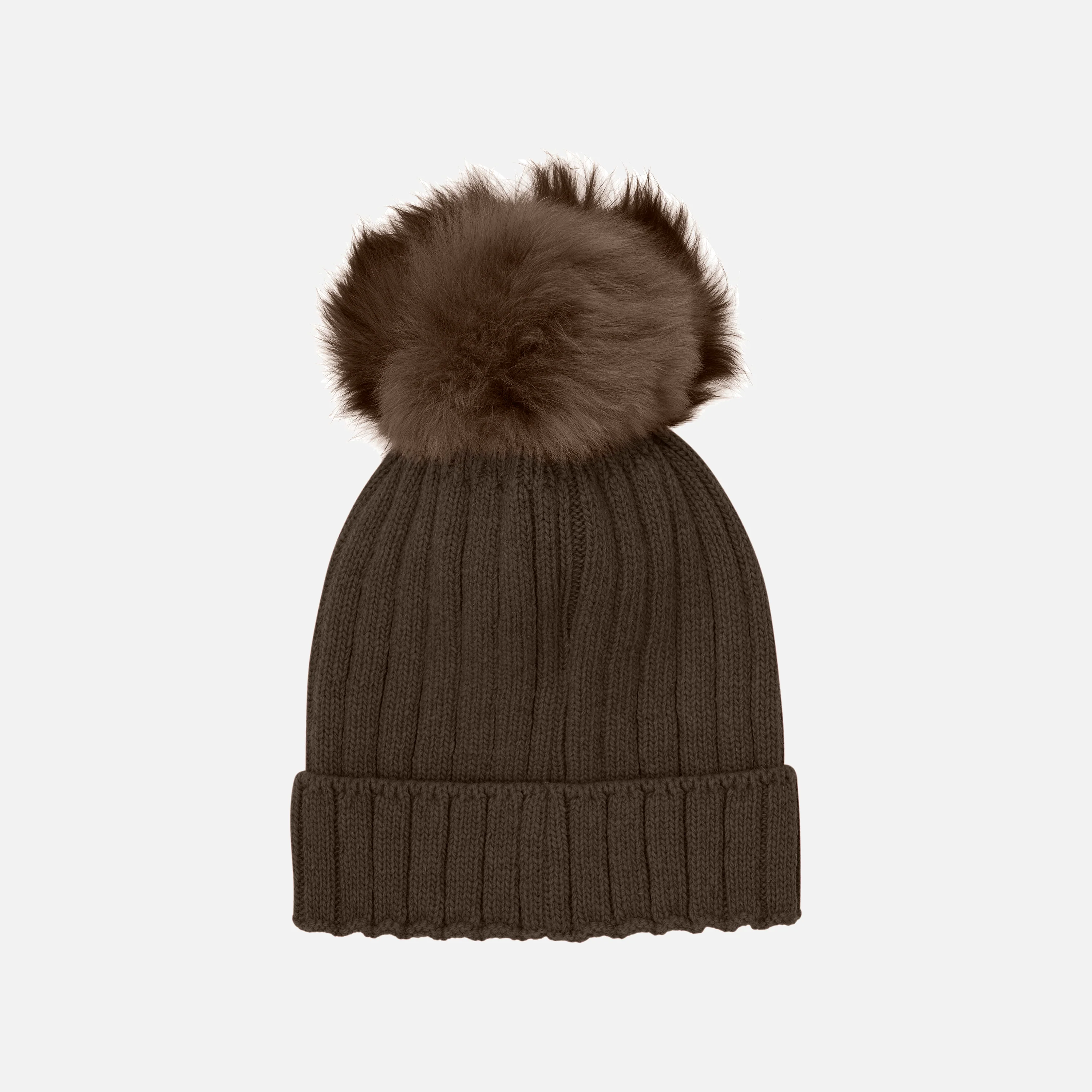 Merino Wool & Alpaca Pom Pom Hat - Dark Brown Melange - Image 3