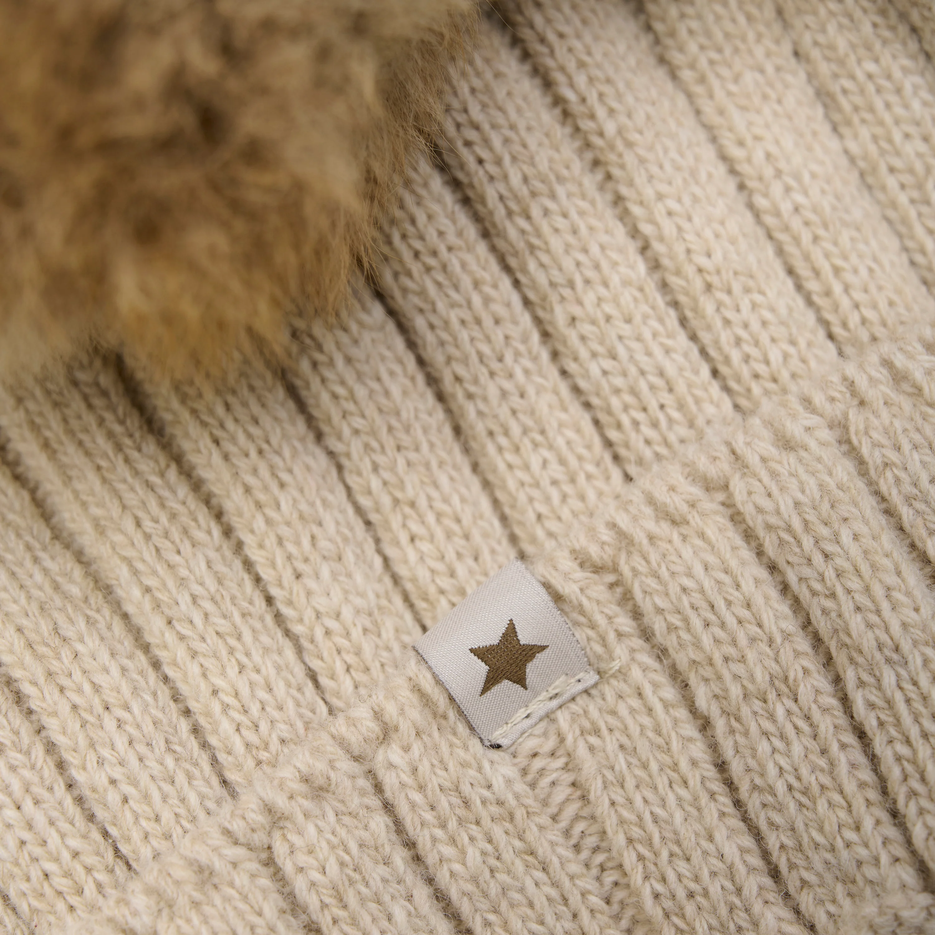 Merino Wool & Alpaca Pom Pom Hat - Sand melange - Image 4