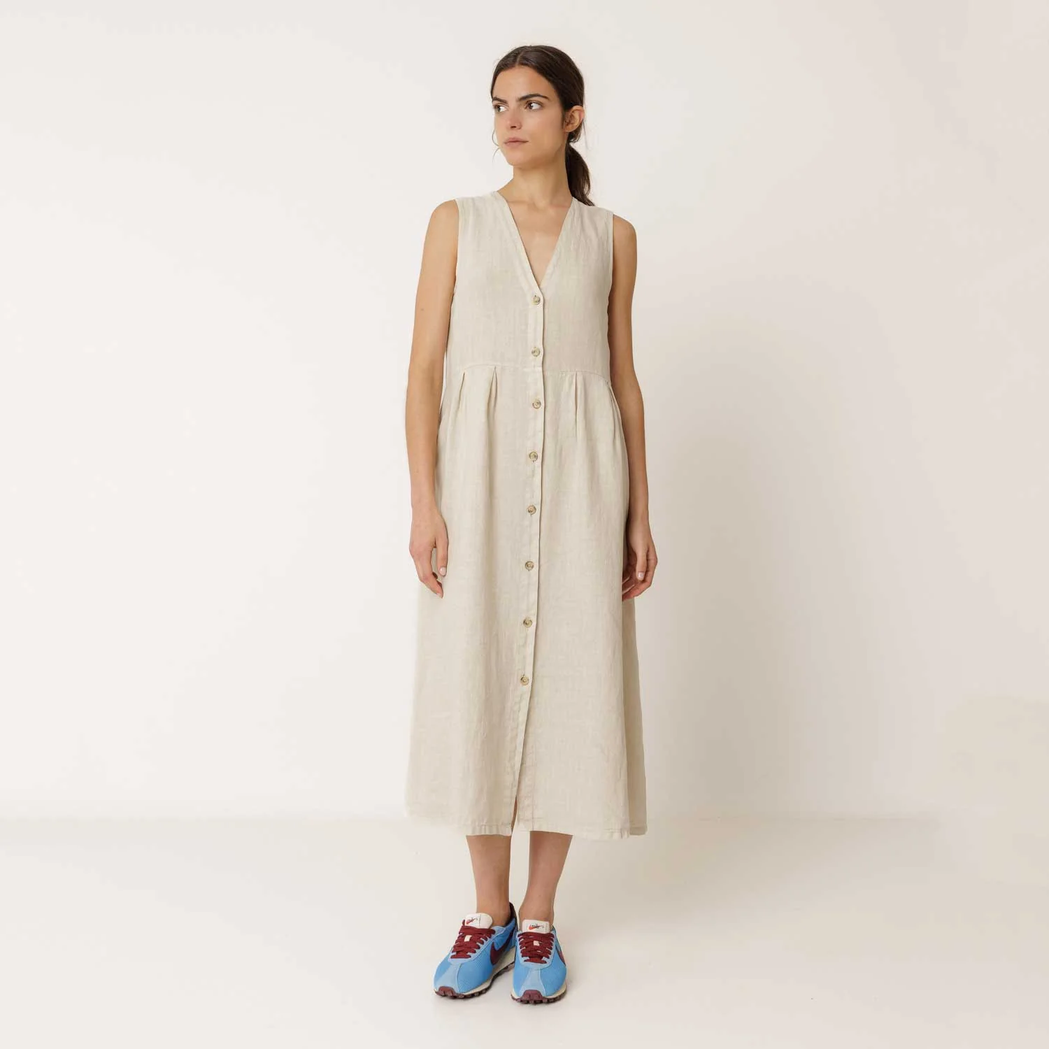 Women's Linen Reversible Button Dress - Piedra