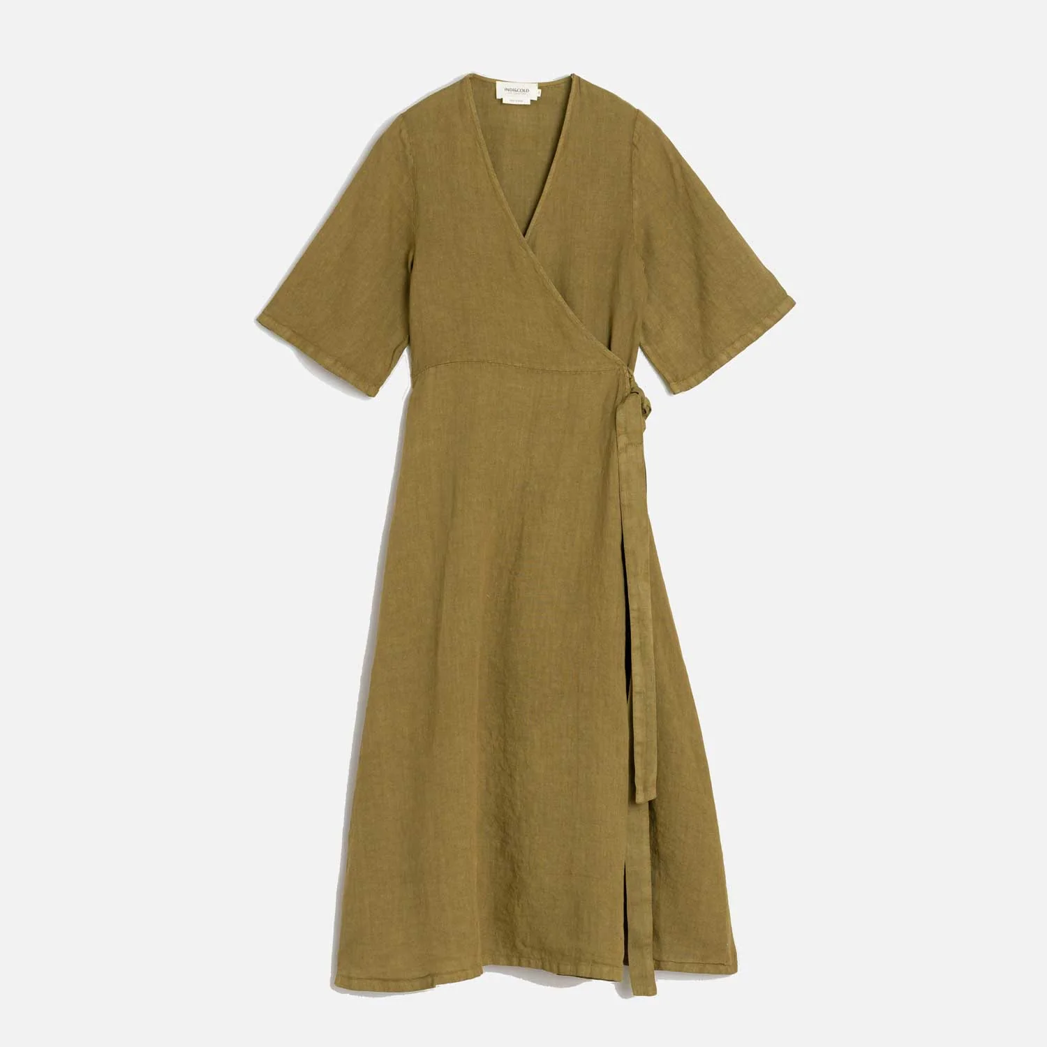 Women's Linen Wrap Dress - Khaki - Image 2