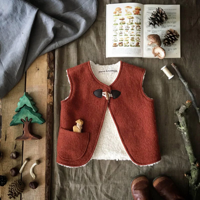 Wool/Cotton Sherpa Vest - Terracotta
