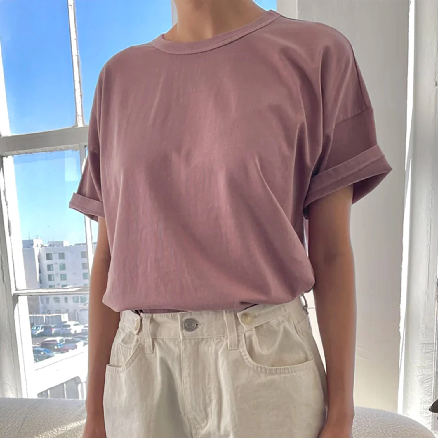 Women's Cotton Her Tee - Dried Rose - Image 6