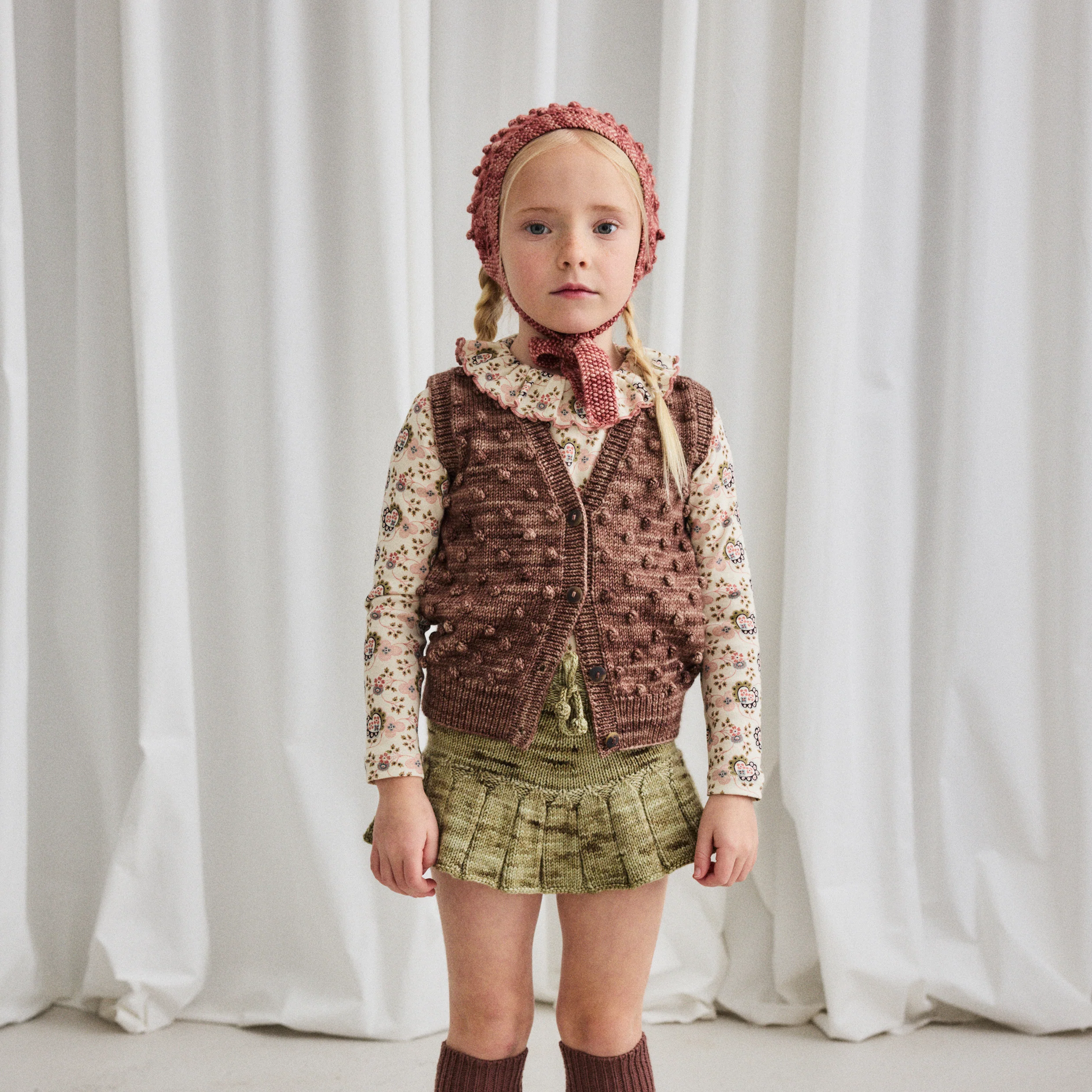 Handknit Merino Wool Augie Popcorn Vest - Affogato