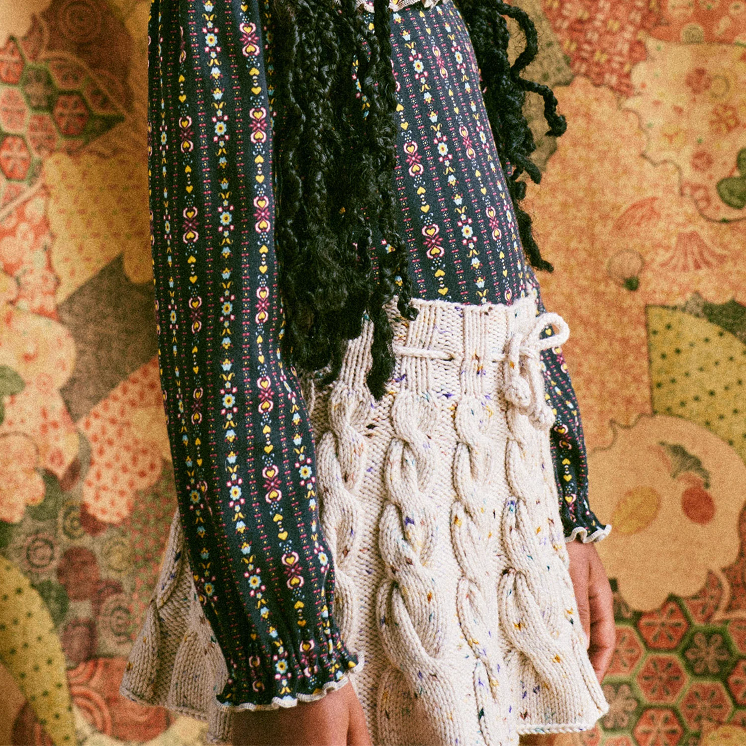 Handknit Merino Wool Cable Skating Skirt - Iris Confetti - Image 6