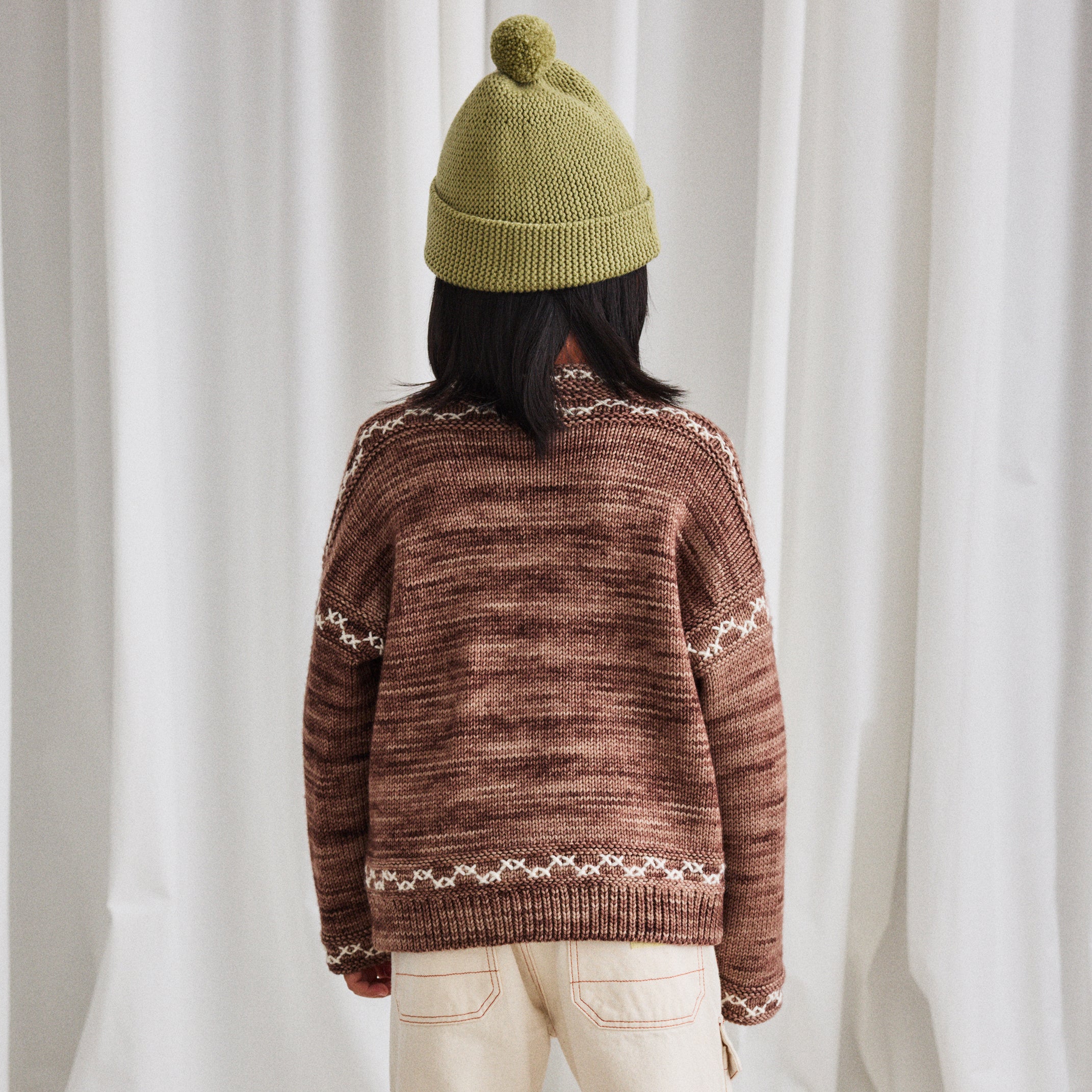 Merino Wool Cross Stitch Bjorn Cardigan - Affogato - Image 5