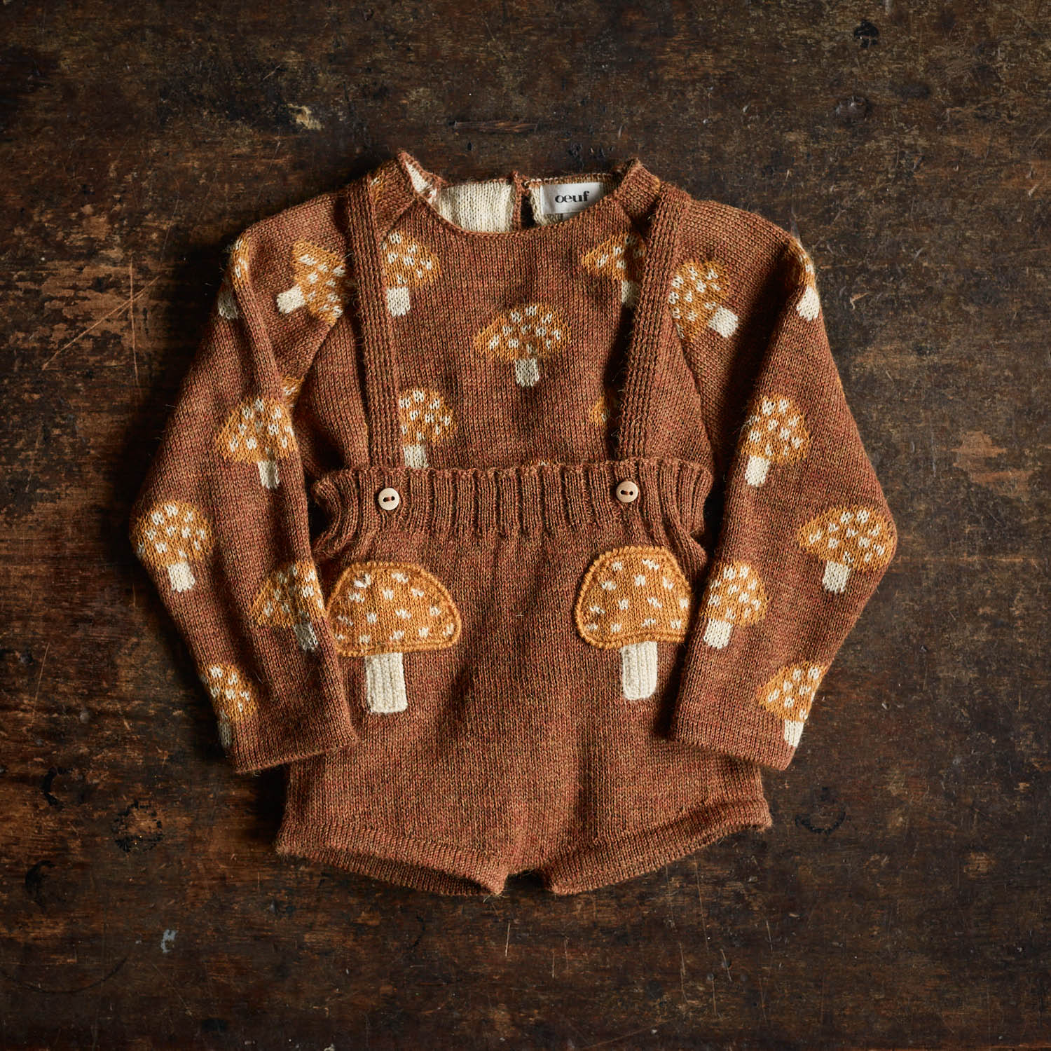 Alpaca Mushroom Pocket Suspender Shorts - Hazelnut - Image 3