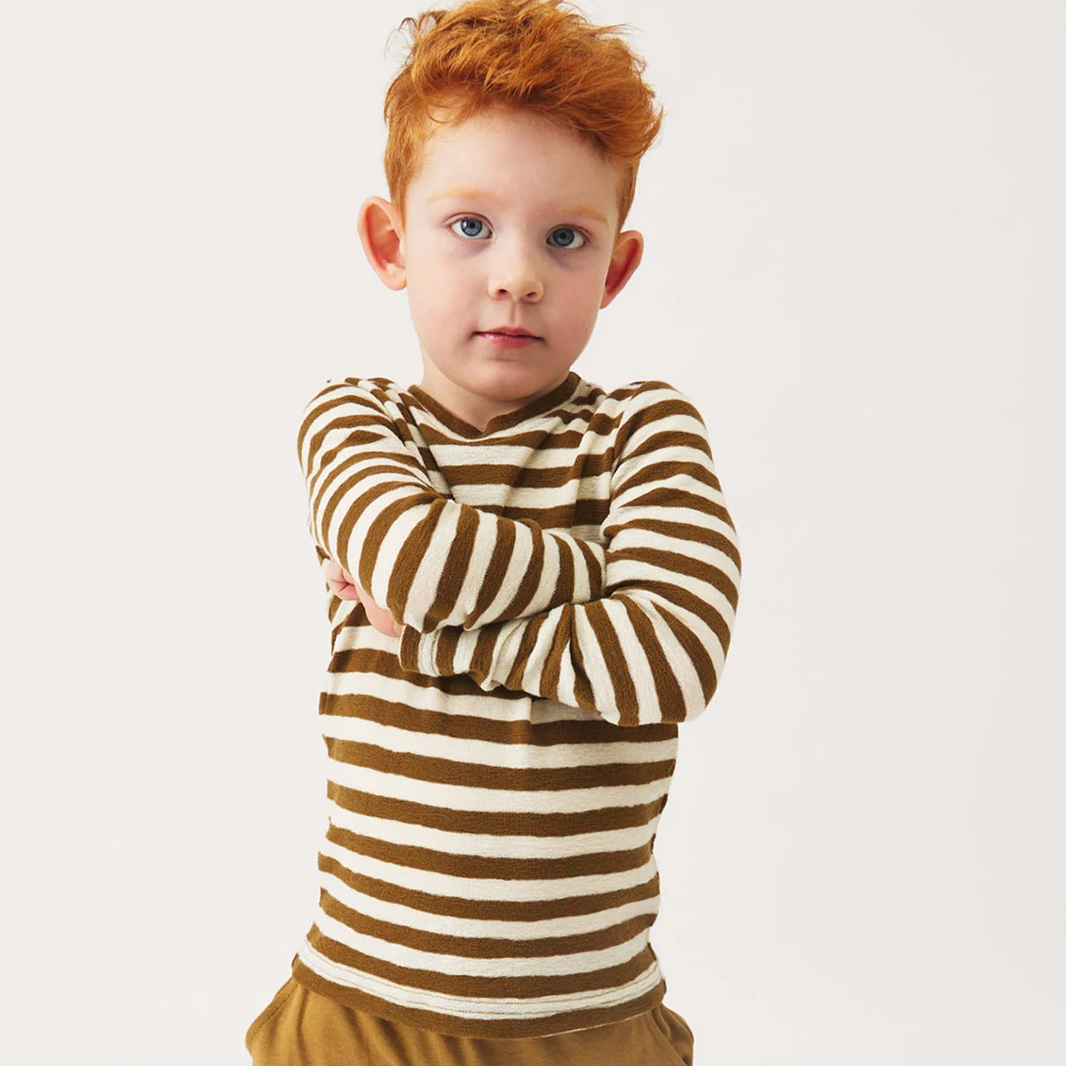 Merino Wool Crepe Top - Natural/Bronze Stripe - Image 3