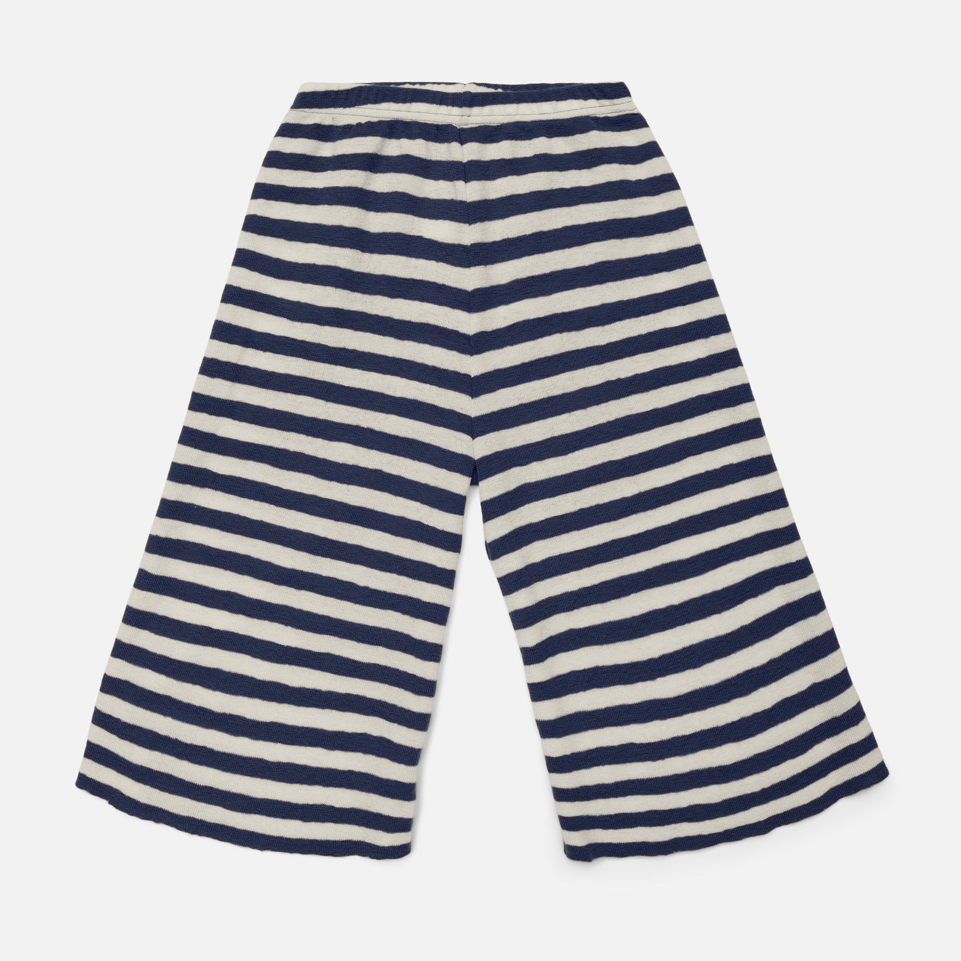 Merino Wool Crepe Wide Leg Trousers - Natural/Navy Blue Stripe