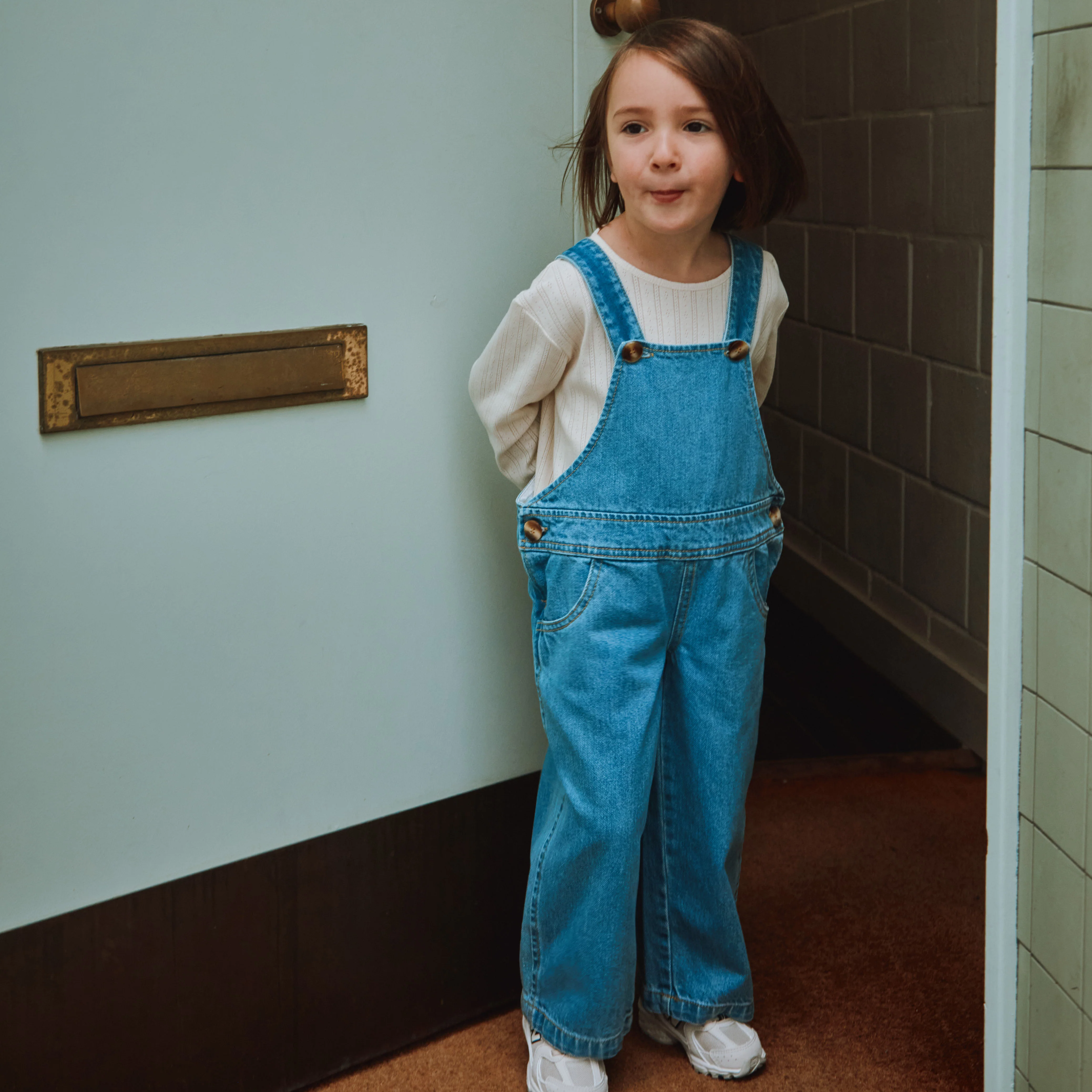 Cotton Denim Quetsch Dungarees - Light Blue - Image 2