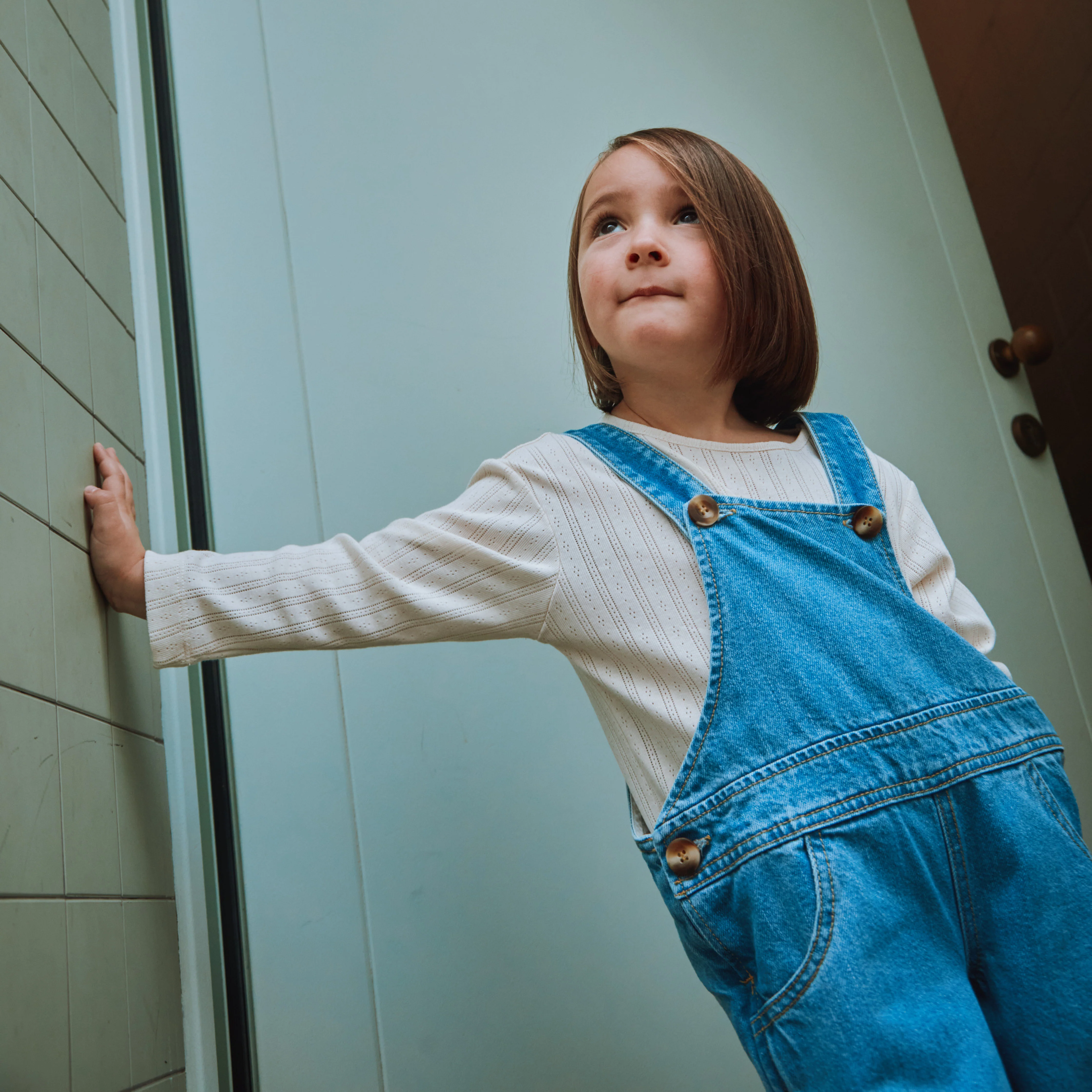 Cotton Denim Quetsch Dungarees - Light Blue - Image 9