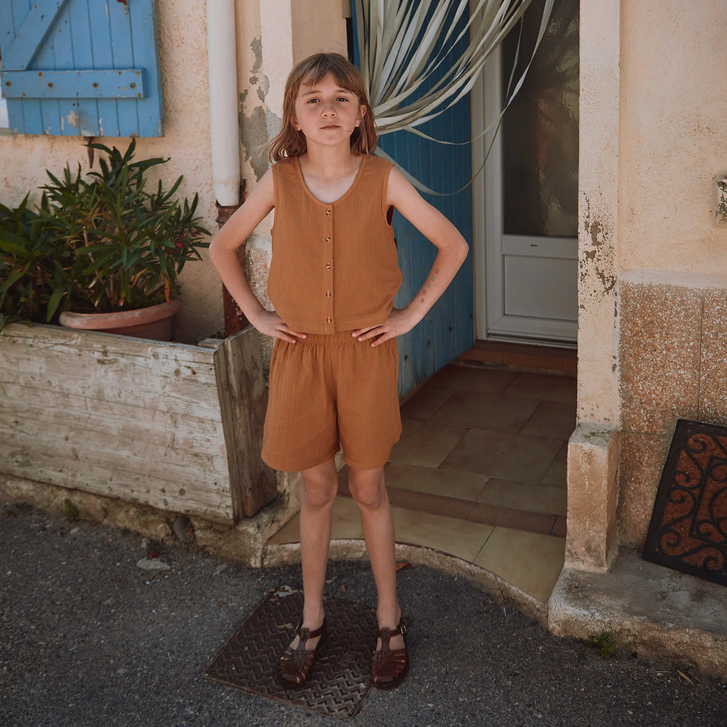 Cotton Sleeveless Dille Top - Bone Brown