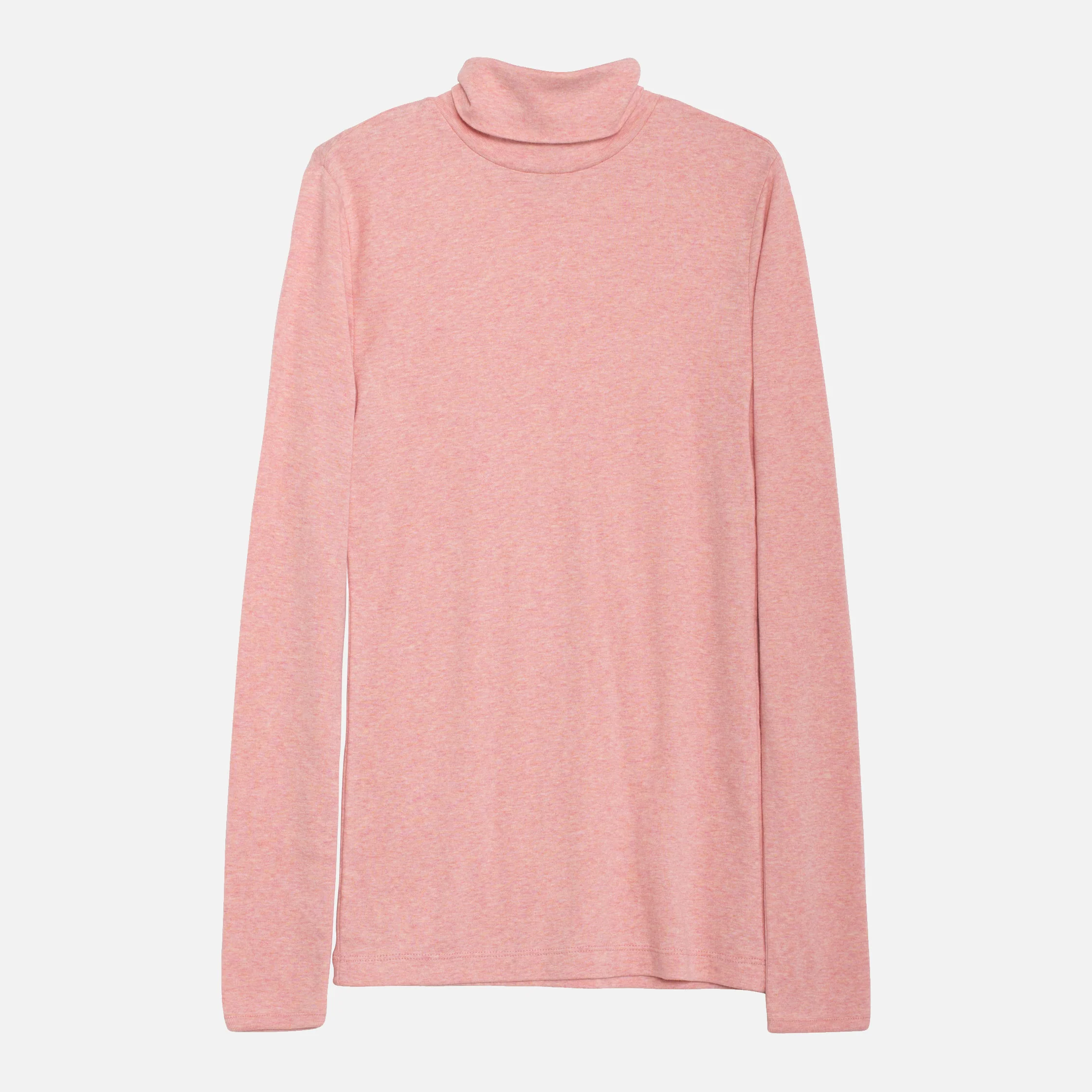 Women's Cotton Turtleneck Top - Pink Coral Melange - Image 2