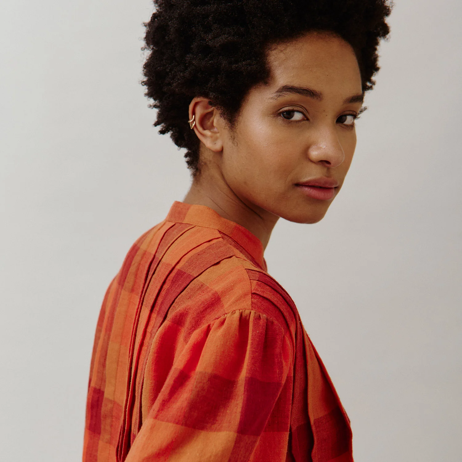 Women's Cotton/Linen Wilf Shirt - Red Check - Image 7