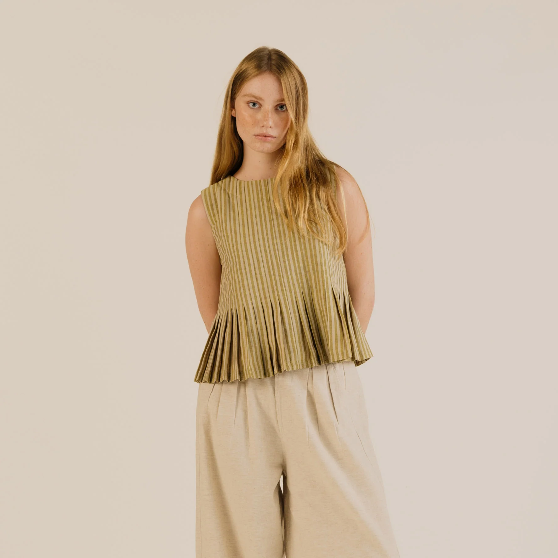 Women's Cotton Minnie Top - Ochre Stripe - Image 18