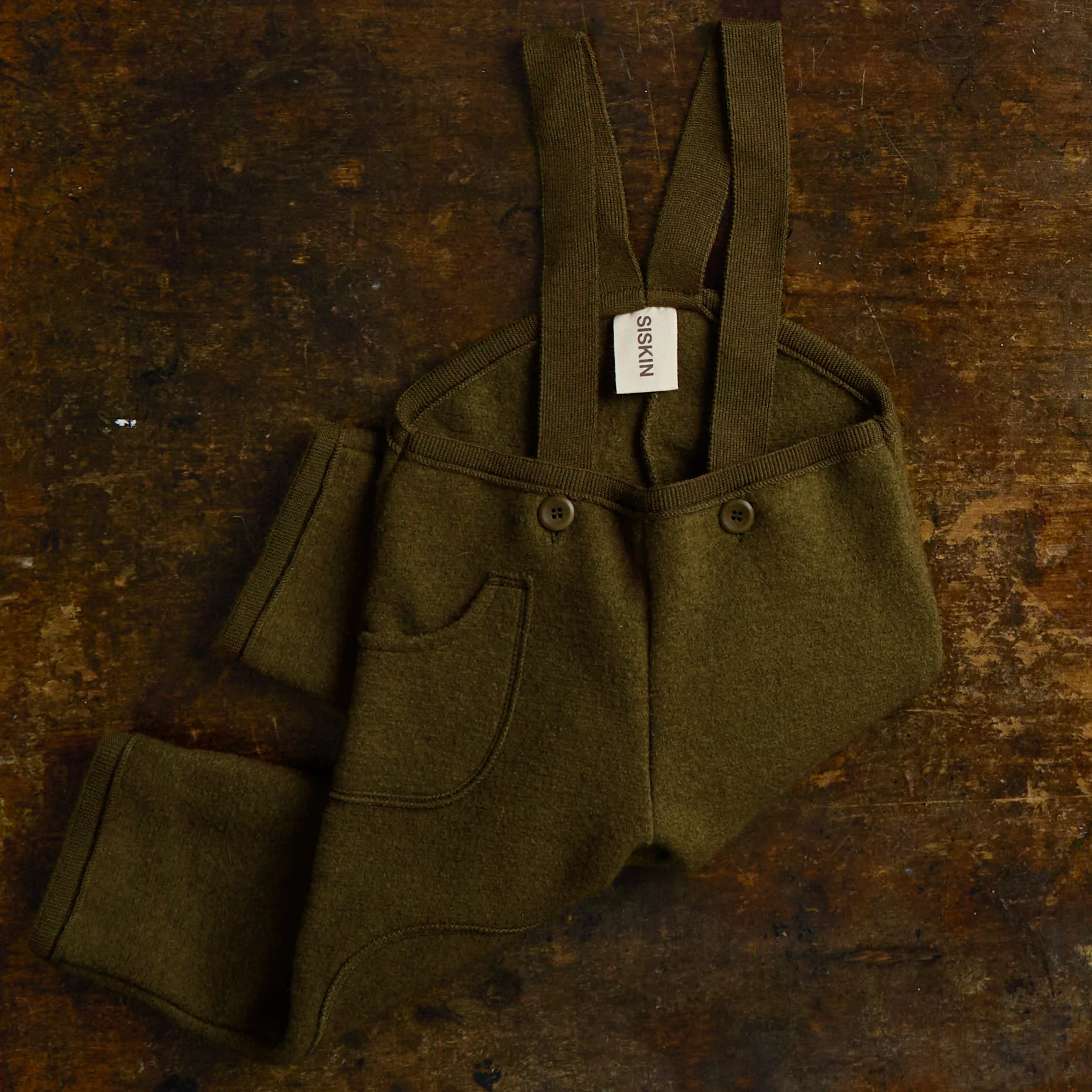 Baby & Kids Pocket Dungarees - Boiled Merino Wool - Seaweed - Image 7