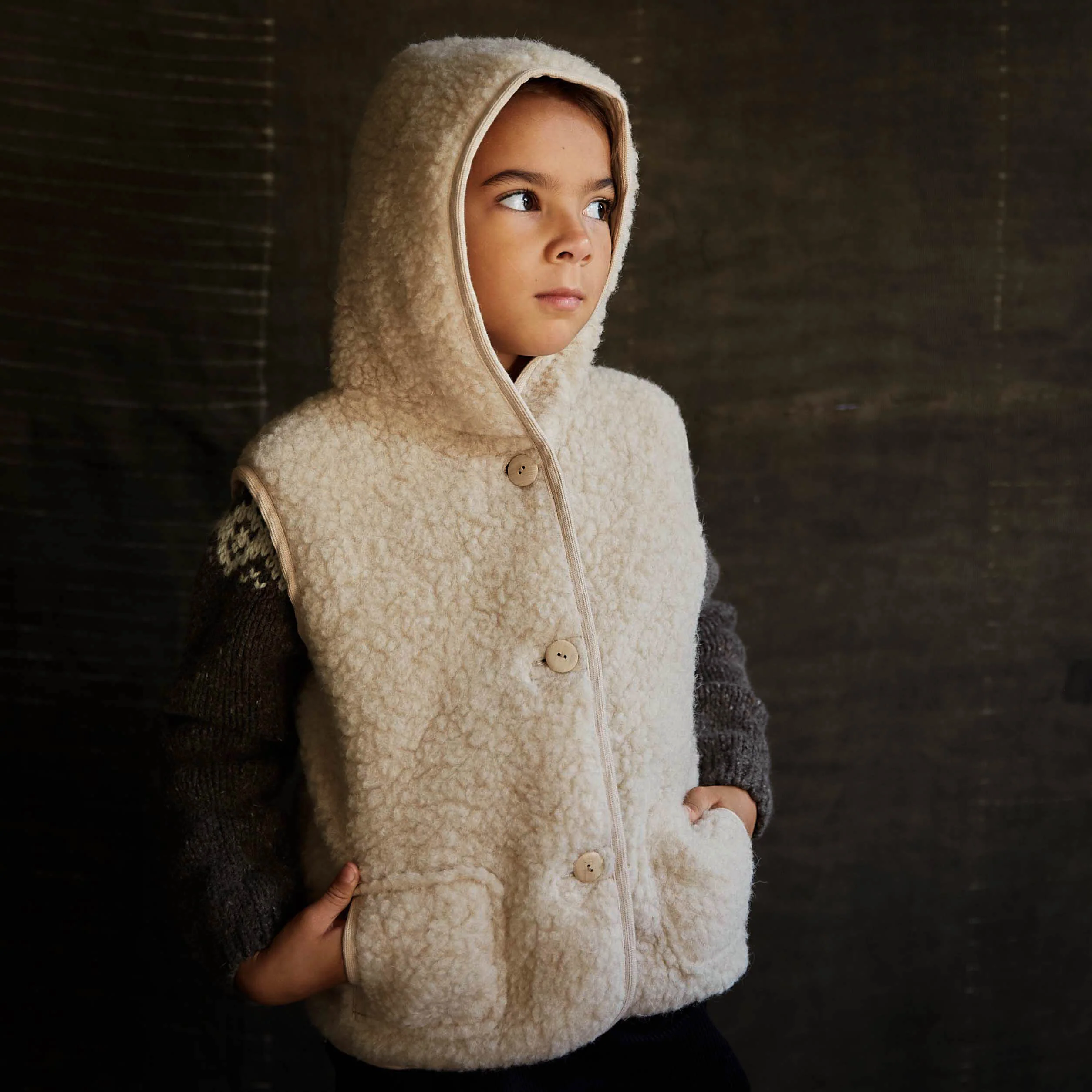 Badger Vest - Wool Teddy Fleece - Oatmeal - Image 3