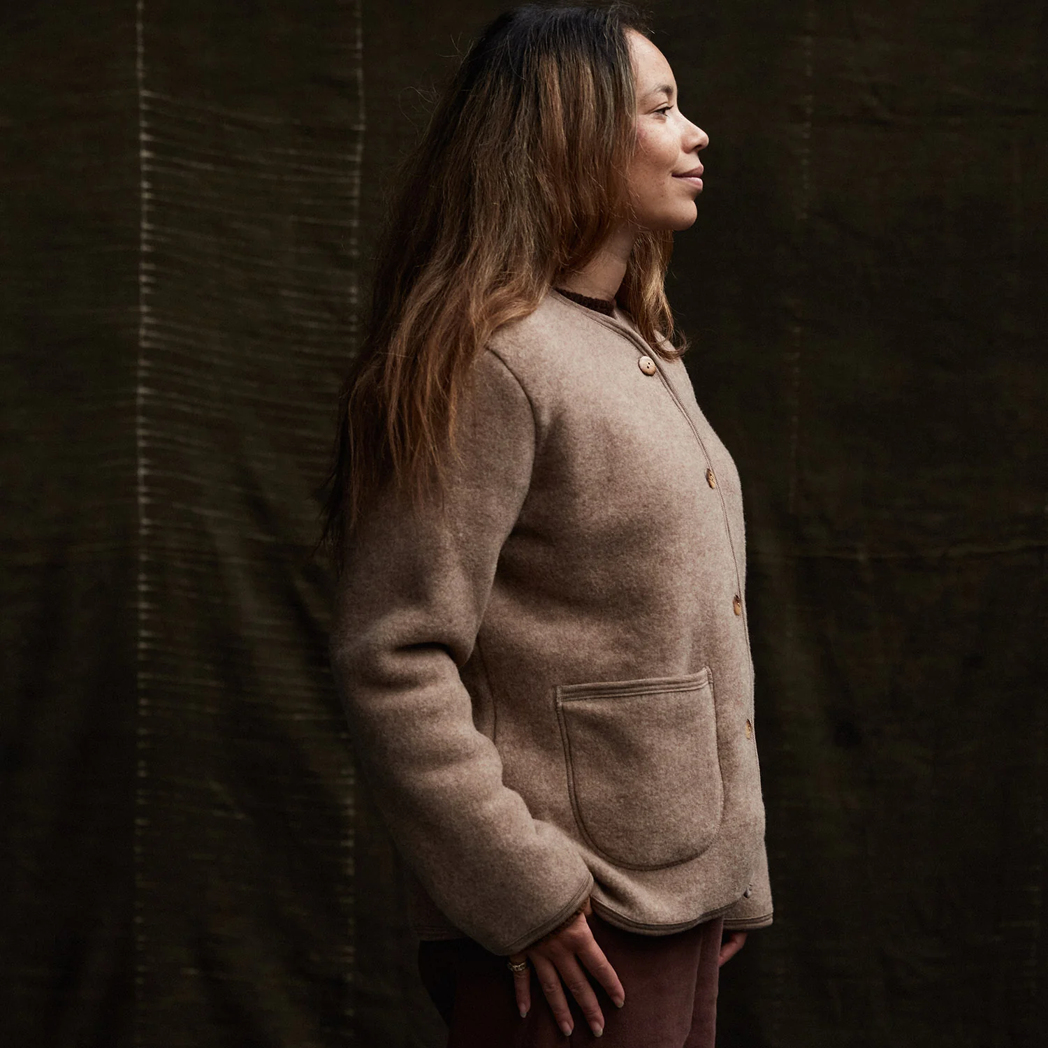 Harrier Womens Jacket - Merino Wool Fleece - Driftwood - Image 7