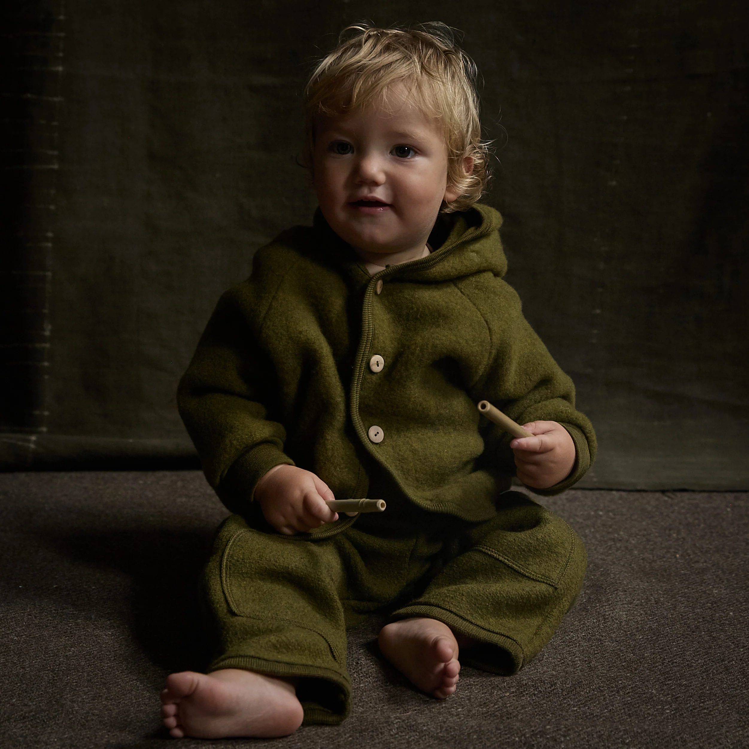 Tinker Baby & Kids Jacket - Merino Wool Fleece - Seaweed - Image 3