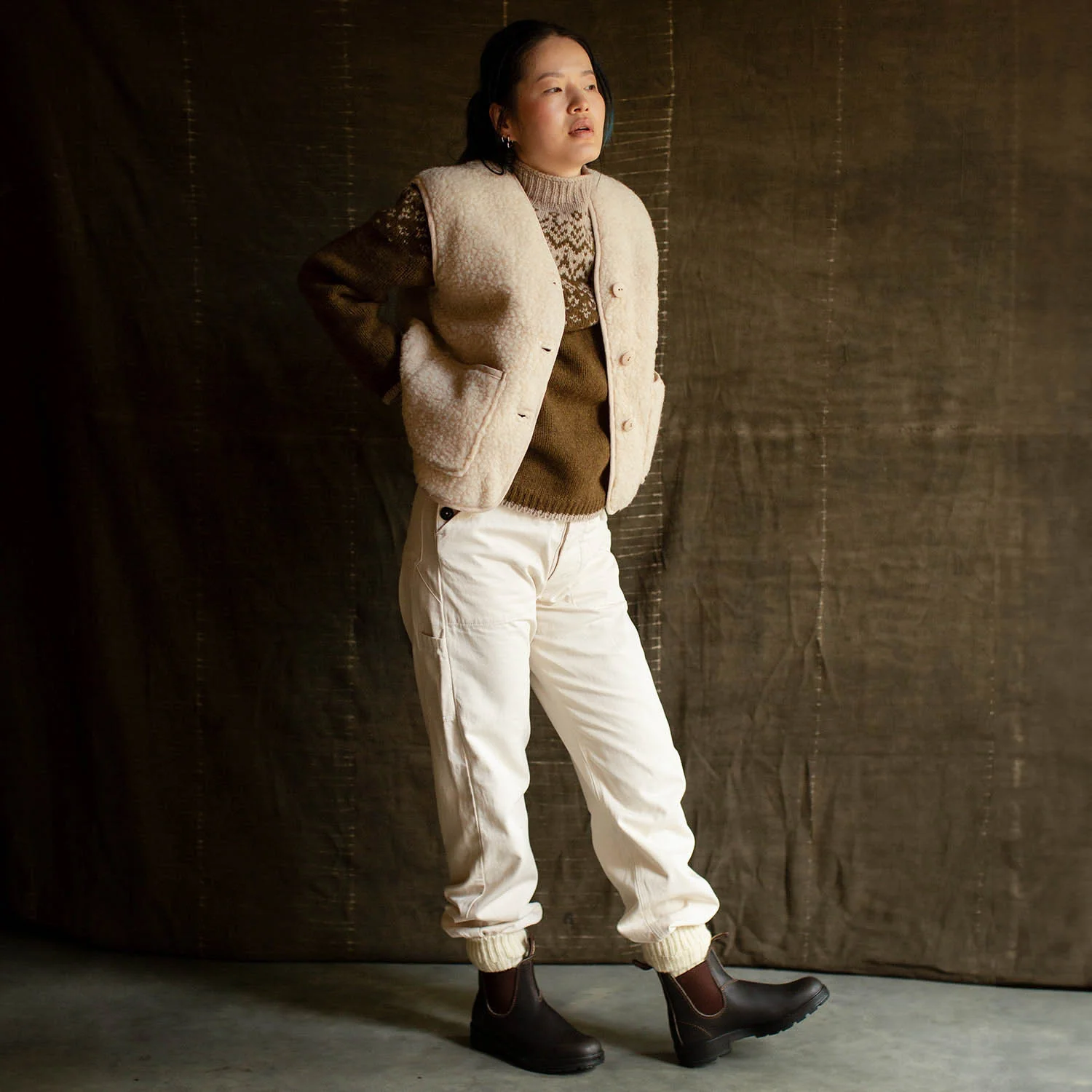 Womens Elk Vest - Wool Teddy Fleece - Oatmeal - Image 4
